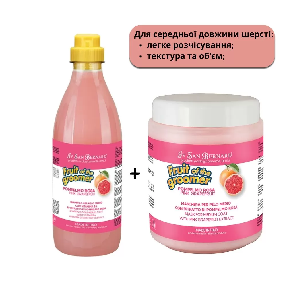 Шампунь та маска тонізуюча для шерсті Iv San Bernard Pink Grapefruit 1000 мл.