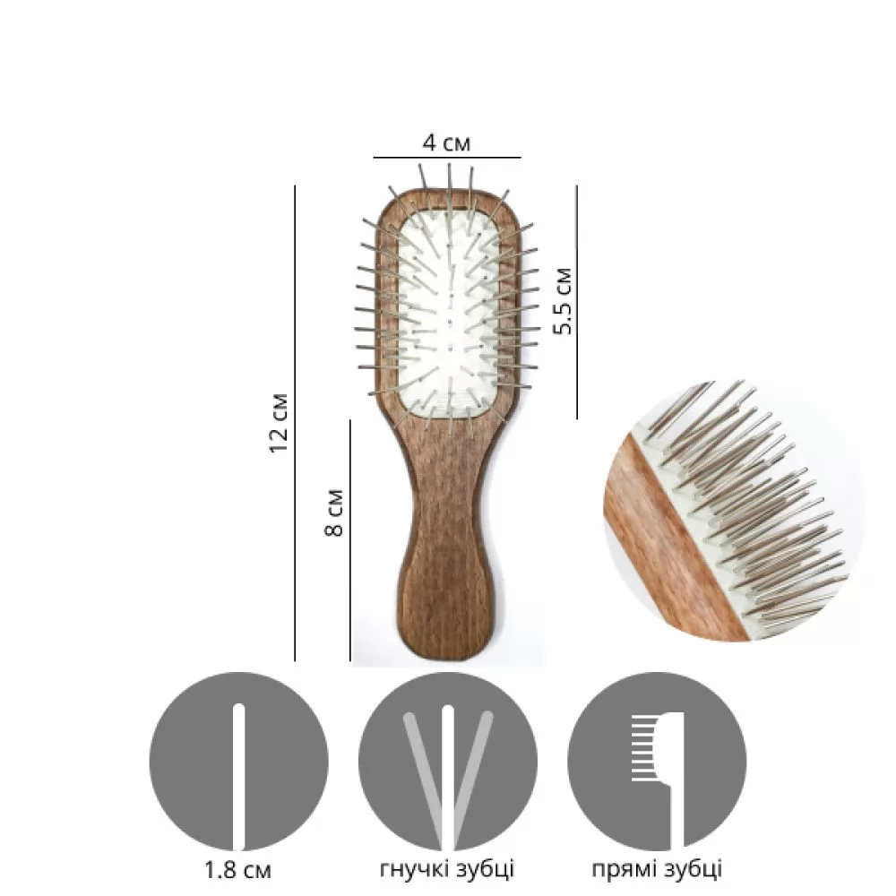 Щітка для маленьких собак Mini Wooden Pin Brush 12 см - 2