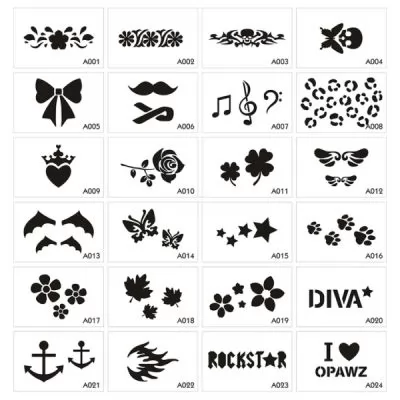 Усі фото Трафарет для креативного грумінгу Opawz Tatto Stencil Set 24 шт.