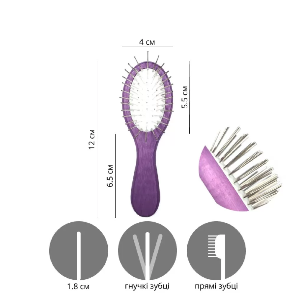 Щітка для маленьких собак Show Tech Mini Wooden Pin Brush Oval Purple 12 см - 2