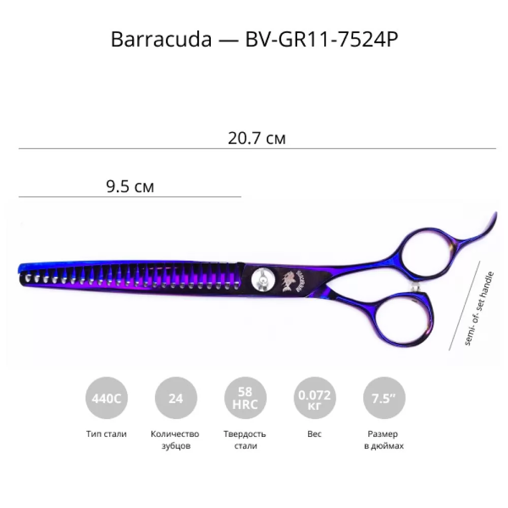 Фінішні ножиці для стрижки собак Barracuda Violet Limited 7,5 дюймів - 2