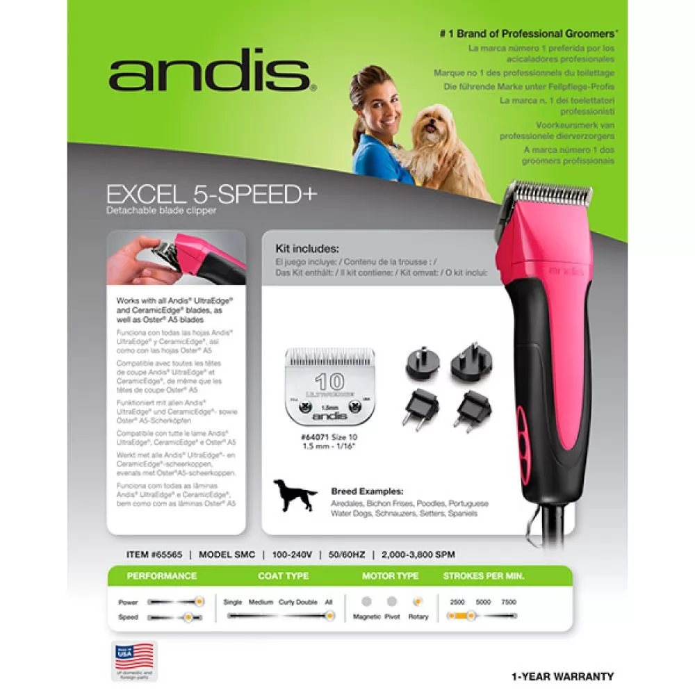 Машинка для стрижки животных Andis SMC Excel 5-Speed+ Pink - 6