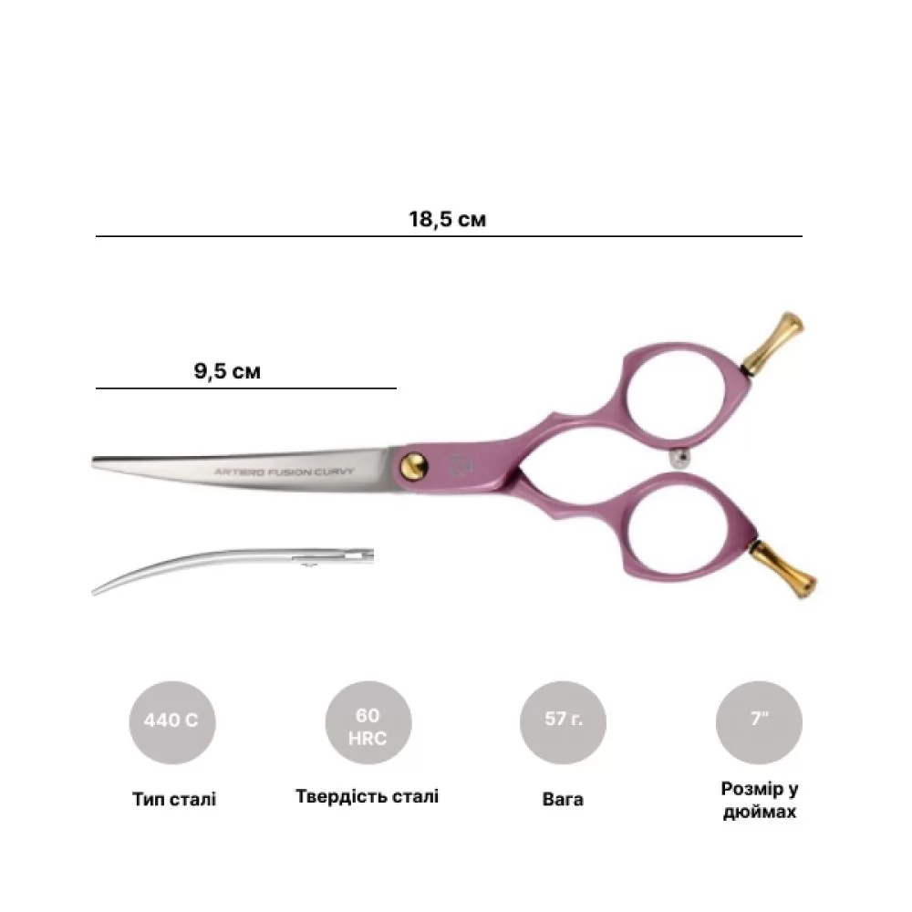 Изогнутые ножницы для стрижки собак Artero Fusion Curvy Shears Pink 7 дюймов - 2