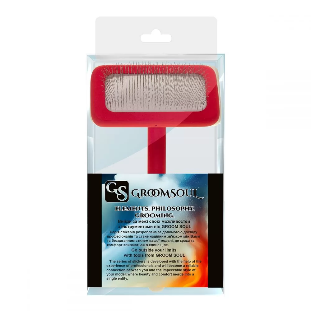 Характеристики Мала пуходерка для тварин зі середніми зубцями Groom Soul Natural Series Soft Pins Red - 9